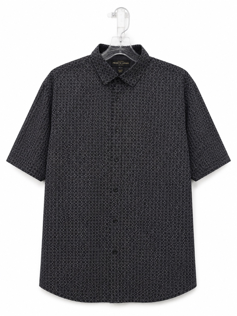Pronto Uomo Black Microprint Short Sleeve Button-Down Shirt
